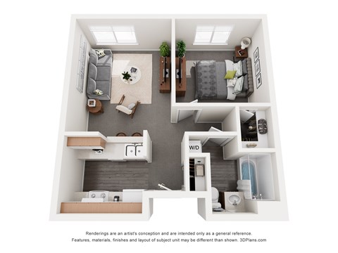 Floor plan for 1 bed, 1 bath, 565 sqft